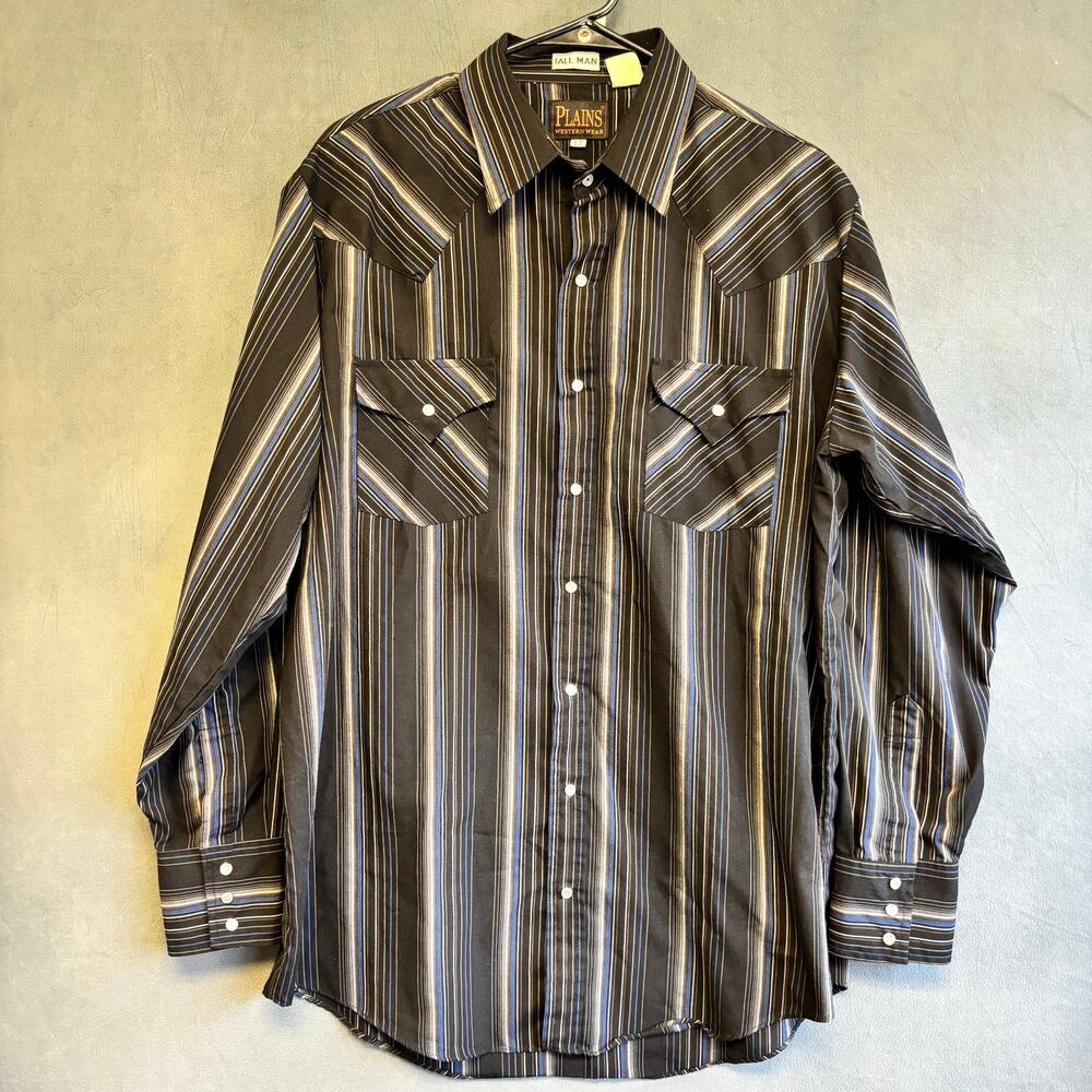 Plains Western Wear Men’s LT Tall Black Striped Pearl Snap Cowboy Shirt